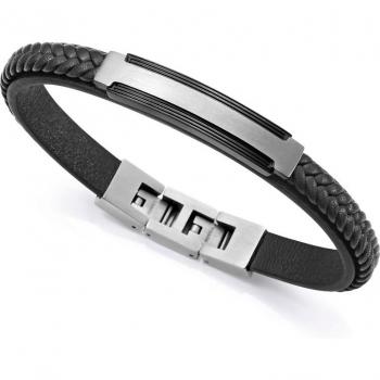 Pulsera Viceroy Magnum de piel negra con placa bicolor de titanio