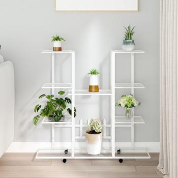 vidaXL Flower Stand with Wheels 94.5x24.5x91.5 cm White Iron