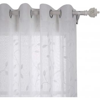 Deconovo Cortina de Visillo para Hogar Habitación Cortinas Translúcidas 8 Ojales 2 Piezas 140 x 175 cm Hojas Blanco