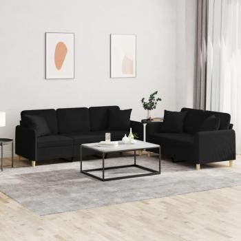 vidaXL Black Fabric 2-Piece Sofa Set with Cushions