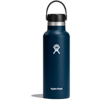 Hydro Flask Botella de Agua 532 ml (18 oz) - Acero Inoxidable con Aislamiento al Vacío, Tapa a Prueba de Fugas y Revestimiento en Polvo, Tipo Standard Mouth, Color Indigo