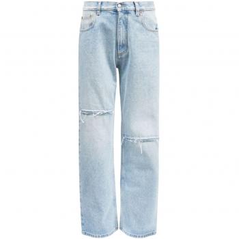 MM6 Maison Margiela Women's Asymmetrical Straight-Leg Blue Denim Jeans Size 28