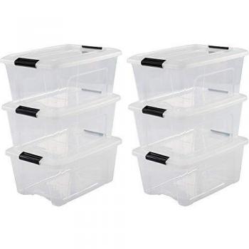 Iris Ohyama, Juego de 6 cajas de almacenamiento, 15 L, con cierre a presión, apilable, sala de estar, dormitorio, garaje - New Top Box NTB-15 - Transparente