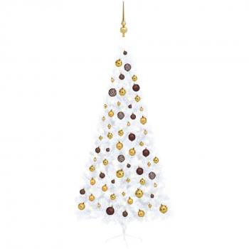 vidaXL Artificial Half Pre-lit Christmas Tree with Ball Set White 210 cm