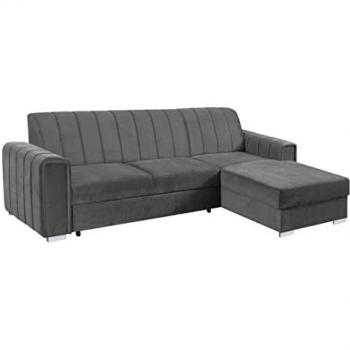 Sofá rinconero Columbus 166, gris, con función de descanso y caja de ropa de cama, dimensiones 260x183x86cm