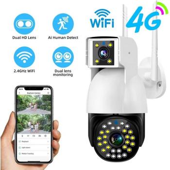 Cámara IP WiFi 4G PTZ para exteriores, impermeable, doble lente, seguimiento automático, seguridad inteligente hogar CCTV V380