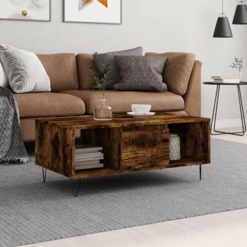 Mesa de centro madera contrachapada 90x50x36,5 cm en color Blanco brillante y Negro, ideal para salón o comedor, también conocida como mesita auxiliar o mesa de café