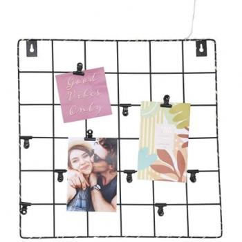 Estante de pared para cuadros con LED en metal negro 36x36x2cm