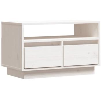 Mueble TV multimedia de madera maciza de pino blanco, 60 x 35 x 37 cm, con estante y dos cajones