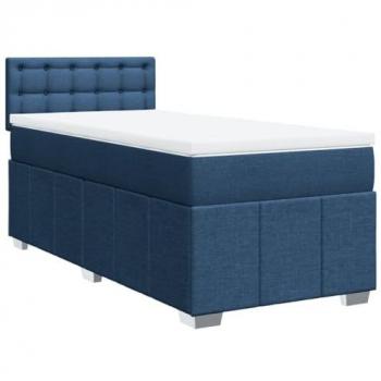 Cama box spring con colchón de muelles azul 80x200 cm en tela