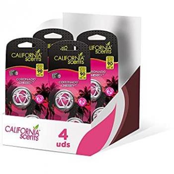 Ambientador para Coche California Scents - Pack de 4 Minidifusores con Aroma a Coche Nuevo y Piruleta de Cereza