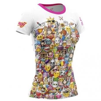 Camiseta de Manga Corta Emoji Big Wave Blanca y Rosa para Mujer - Talla S