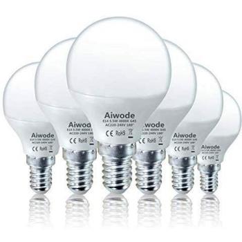 Aiwode Bombilla LED E14 Mini Globo G45,5.5W Equivalente a 40W,Blanco Neutra 4000K,470LM, RA80 180°Ángulo de haz,Paquete de 6.