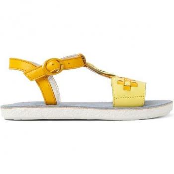 Sandalias Camper K800535-002 TWS de piel amarillas para niña con detalles a contraste