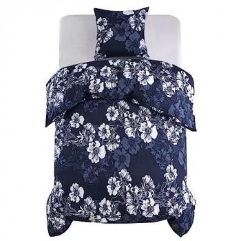 Juego de funda de edredón estampado floral azul marino 140x220/60x70 cm