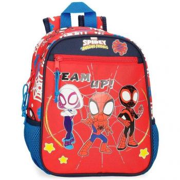 Mochila Infantil Spidey and Friends 28cm Poliéster Roja con Bolsillos Frontales