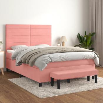 Cama box spring de muelles con colchón terciopelo rosa 140x200 cm