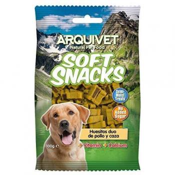 ARQUIVET Soft Snacks para Perro Huesitos Duo Pollo y Caza 100 gr - Aperitivos para Perro en Forma de Hueso - Chuches, recompensas y premios caninos - Alimento complementario
