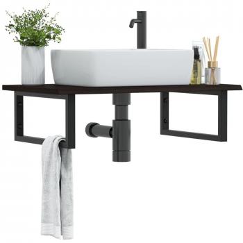 Estante de lavabo de pared de acero y madera maciza de roble