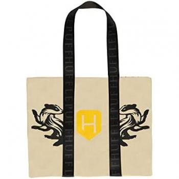 Bolso Tote Deluxe Hufflepuff de Cinereplicas - Algodón con tiras de poliéster, medidas 41x34x9 cm, licencia oficial