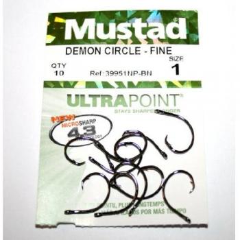Mustad Demon Circle Hooks Fine 39951NP-BN size 1 Qty 10 by Mustad