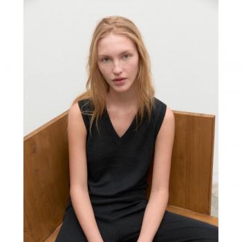 Ecoalf - Chaleco de mujer de punto con cuello pico en color negro