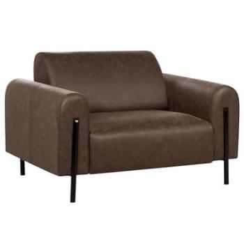 Sillón moderno tapizado en tela aspecto cuero, respaldo ajustable y patas de metal, marrón oscuro - Modelo Askim