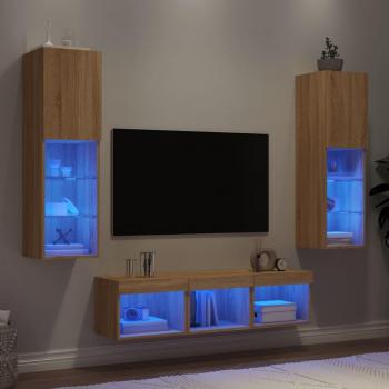 Muebles TV pared con LED 5 piezas madera ingeniería