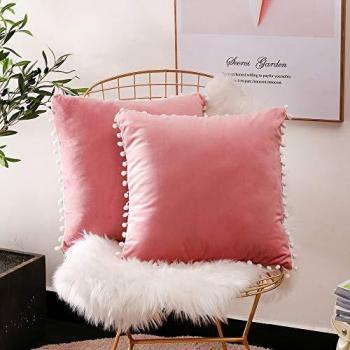 FabThing Funda de Cojín Decorativa Fundas de Almohada Terciopelo para Sofá Silla Cama Sala de Estar Dormitorio Coche Hogar 45x45cm 2 Piezas Rosado