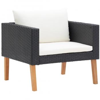 Sofá de jardín individual con almohadas de polyrattan negro