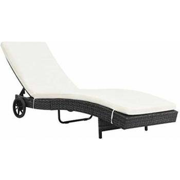 vidaXL Tumbona de Ratán Sintético Negro y Blanco 199x60x37 cm Jardín Terraza