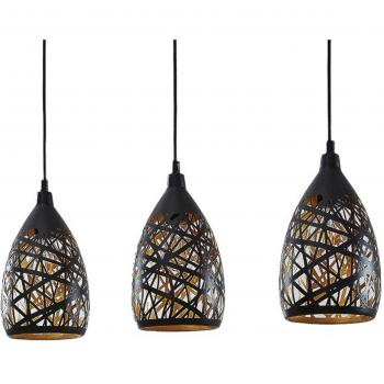 Lindby Marcello lámpara colgante de metal negro con 3 luces y acabado en oro