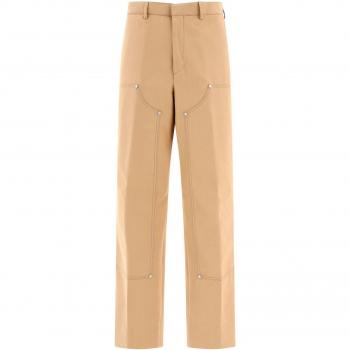 Palm Angels Men's Monogram Workwear Trousers in Beige, Size 48