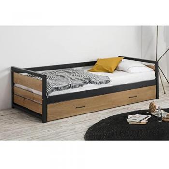 Cama nido industrial BOSTON - 2 x 90 x 190 cm - MDF, Pino y metal + colchón