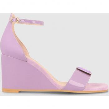 Sandalias de cuña alta de mujer en charol y ante color lila - Lodi