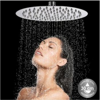 Ducha de Baño Efecto Lluvia en Cascada Redonda Ultraplana de Acero Inoxidable de 30 cm