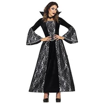 Disfraz de Vampiresa Gótica Plateada para Mujer - Vestido Condesa Vampiro en tonos plateados y negros, ideal para Halloween, talla 36-38 (S), incluye detalles glamorosos y diseño elegante