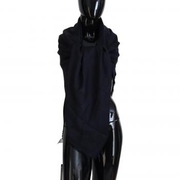 Dolce & Gabbana Dark Blue Fringes Shawl Silk Wool Scarf