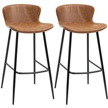 Conjunto de 2 Taburetes Altos de Cocina Homcom con Respaldo Tapizado en PU, Carga 120 kg, Color Marrón, Dimensiones 45 x 49 x 94.6 cm