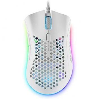 Mars Gaming MMEX Blanco, Ratón Gaming RGB, 32K DPI, Cable Feather, Switches Ópticos