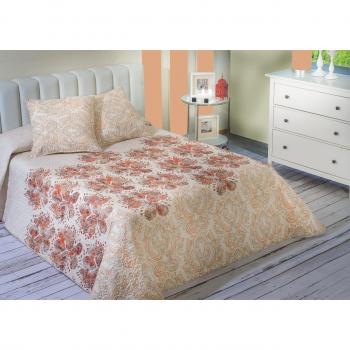 Algodón Blanco Javea - Colcha bouti estampada, para cama de 150 cm, 250 x 270 cm, 2 fundas de cojín, 60 x 60 cm, color naranja