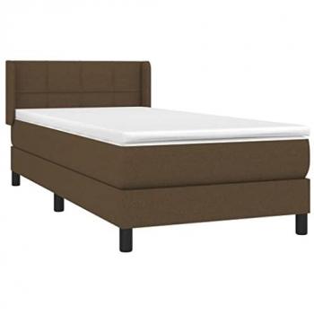 Cama Box Spring con Colchón de Tela Marrón Oscuro 80x200 cm