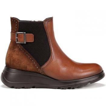 Botines Fluchos para Mujer F1529 de Piel Marrón con Cuña y Suela de EVA con Adorno Lateral