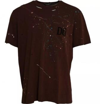 Dolce & Gabbana Brown Color Splash Cotton Crew Neck T-shirt - 3XL/5XL