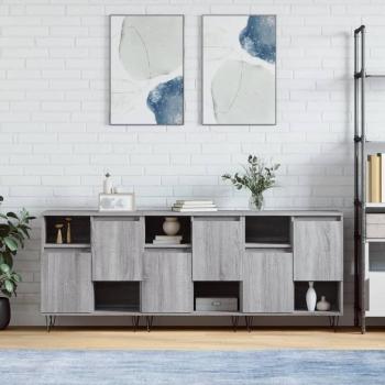 Aparador de Almacenaje Moderno de 3 Piezas en Madera Contrachapada con Puertas y Cajón, Color Gris Sonoma
