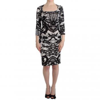 Roberto Cavalli Black Printed Sheath Dress - IT38|XS, Midi Length, Elegant Jersey Fabric, Size: 2XS