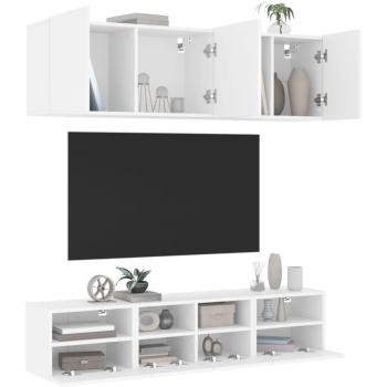 Muebles de TV de pared 5 piezas en madera de ingeniería blanca con múltiples capas Vidaxl