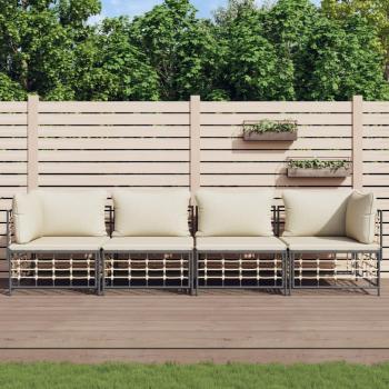 4-Piece Anthracite Poly Rattan Garden Lounge Set with Cushions