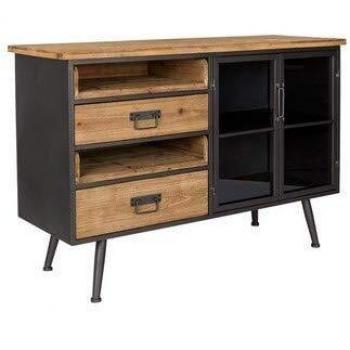 Aparador Damian de madera y acero gris/beige 75 x 113 x 40 cm