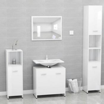 Conjunto de muebles de baño de madera contrachapada blanca brillante con múltiples capas pulidas